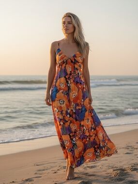 Rebecca Taylor Silk and Cotton blend Floral Maxi Dress Coastal Vacation Resort